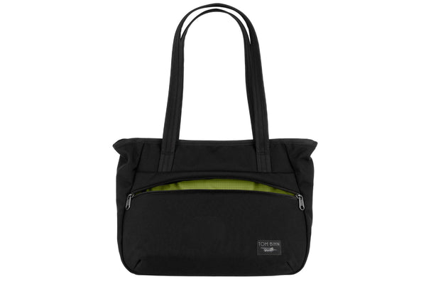 Photo of the Nomad Tote in Black Ballistic with Moss (green with light green) 210 Cerylon interior.